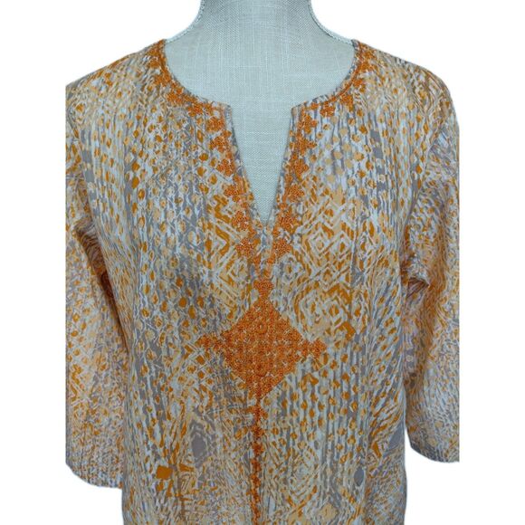 Westbound Women's Size PXL Print Cotton Pullover Tunic Top w/Orange Embroidery - Picture 2 of 8